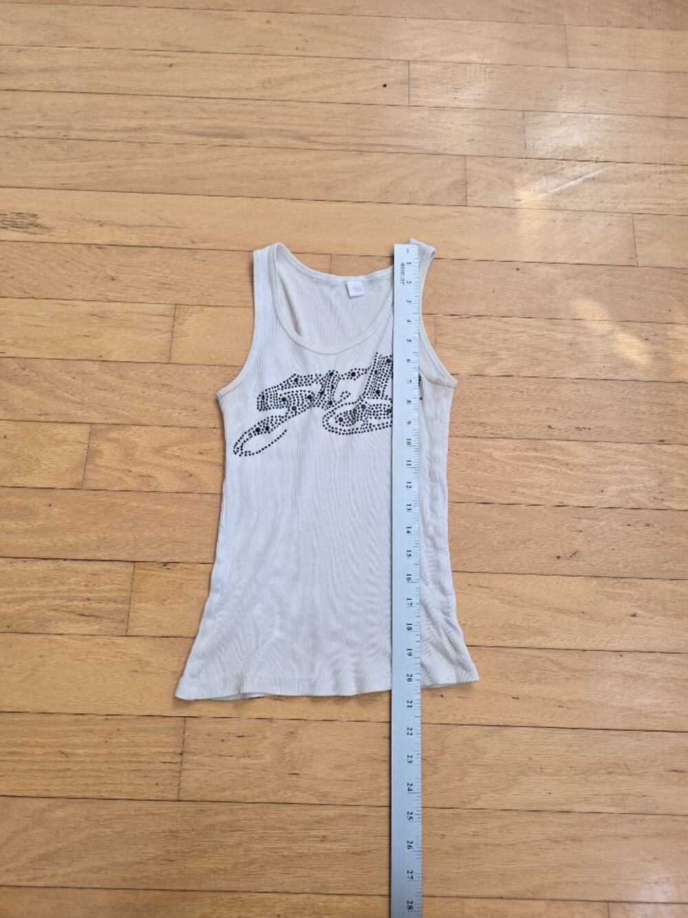 vintage Y2K | blinged-out white ribbed fitted tank top | WMS S - Picture 7 of 10